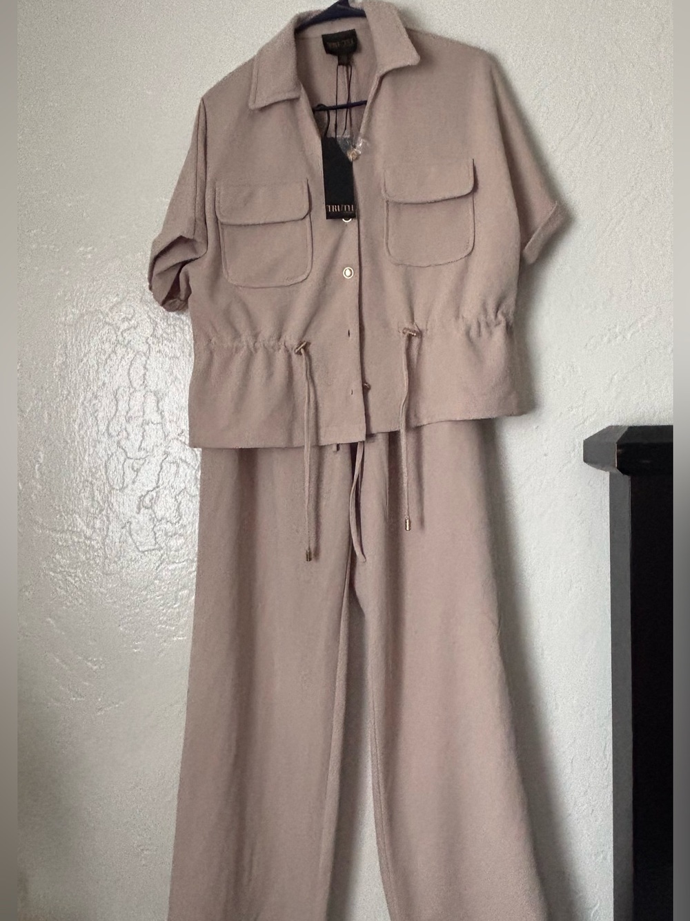 TRUTH Taupe Drawstring Two-Piece Wide Leg Set